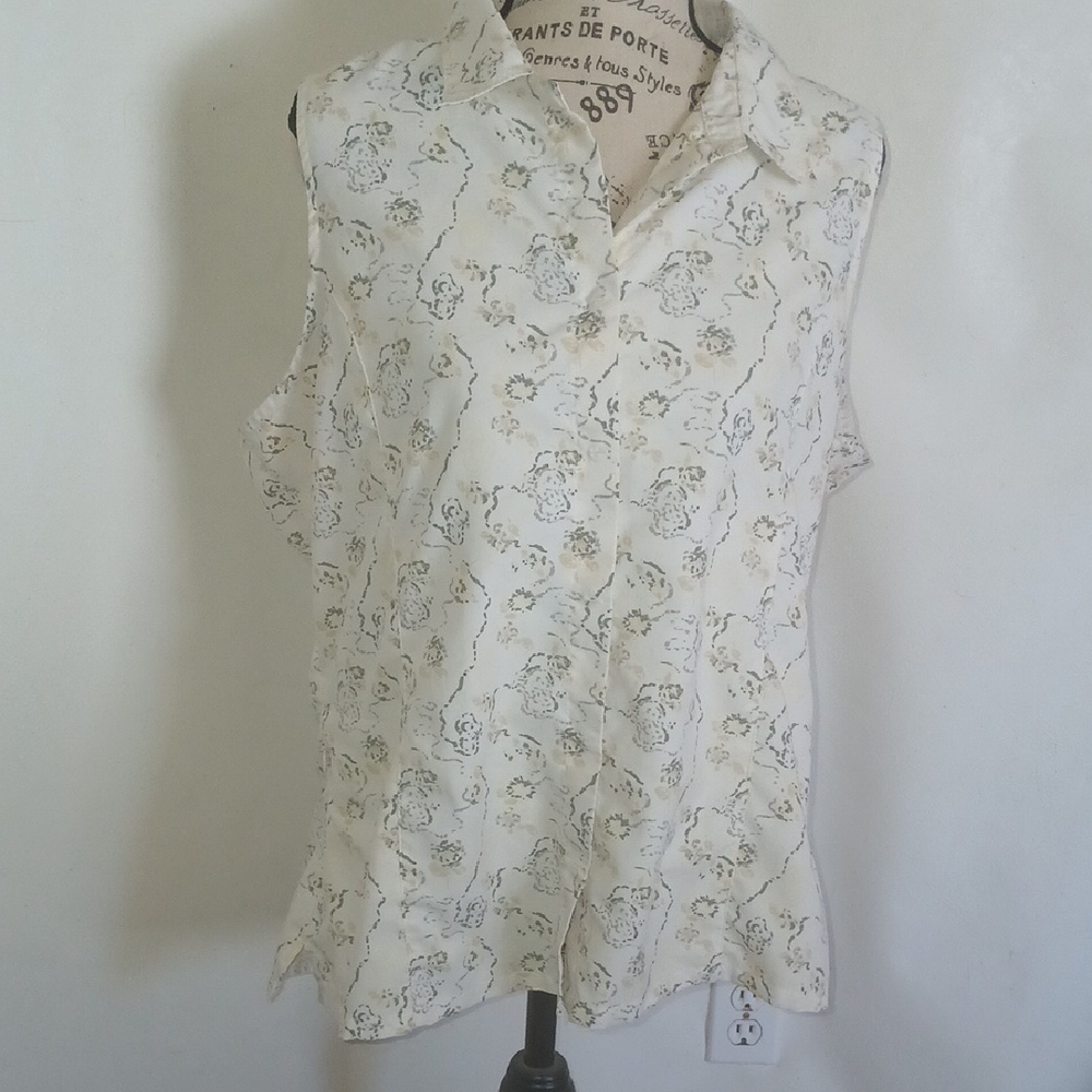 Royal Robbins Women's Cream Abstract Floral Top Sleeveless Size XL